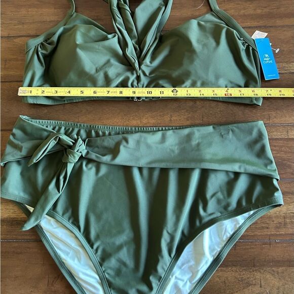 CUPSHE Army Green Bikini High Waisted Wrapped Front Knotted Bottom Size 3X NEW - Picture 12 of 16